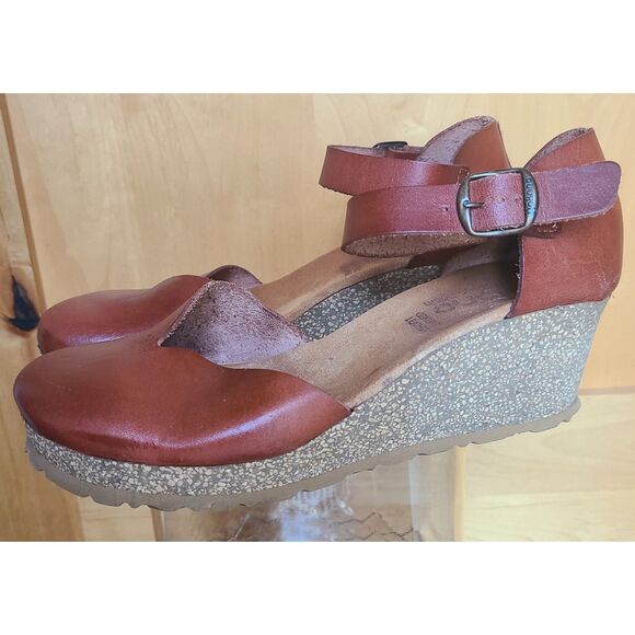 Yokona Brown Leather US 9 Mary Jane Cork Wedge Made Spain Sandals Clogs Boho - Picture 2 of 10